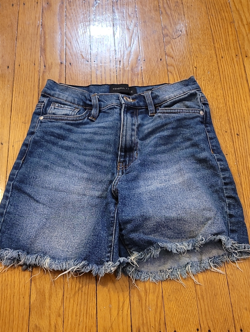 Kendall & Kylie Distressed Medium Blue Denim Cutoff Shorts